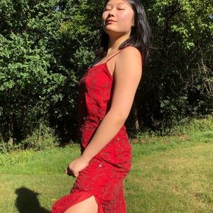 Red Silk slip dress
